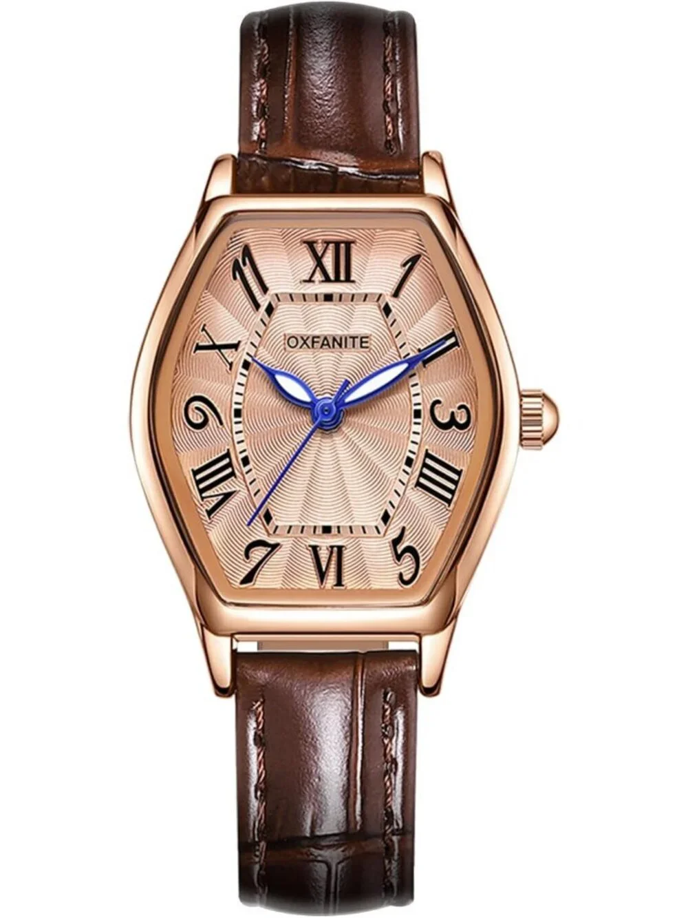 Women's Brown Analog Quartz Leather Band Elegant Barrel-Shaped Classic Watch